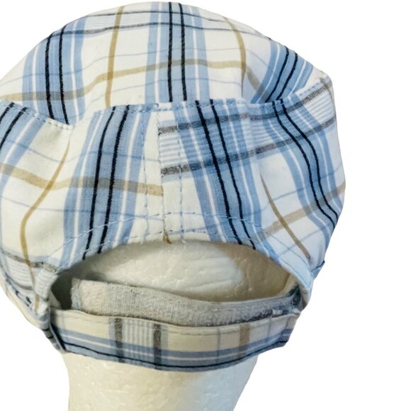 Plaid Adjustable Cotton Cap By Rainbow Blue & Beige One Size Fits All - Picture 4 of 6